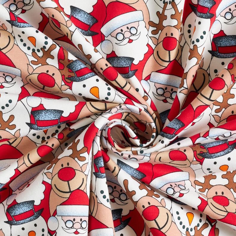 French terry, felpa estiva Renna, Babbo Natale e pupazzo di neve – bianco lana, image number 3