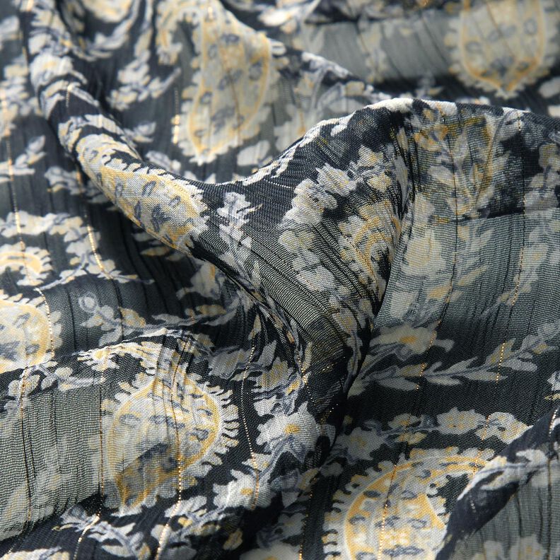 chiffon increspato Righe Paisley e Lurex – nero/blu-argento,  image number 2