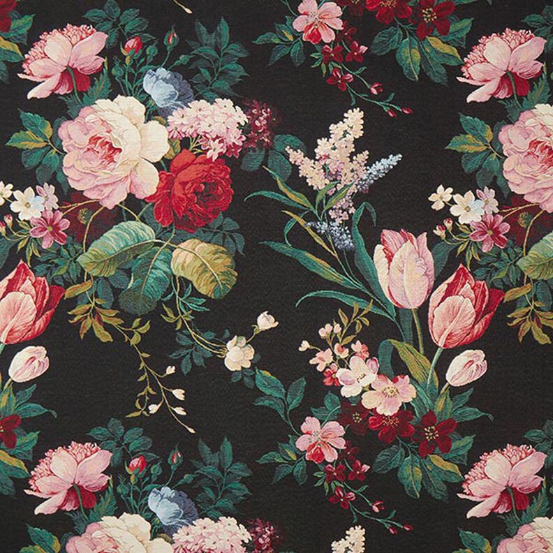 tessuto arredo gobelin Mazzi di fiori – nero/rosso carminio,  image number 1