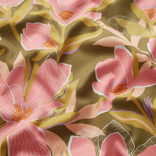 Satin in cotone con fantasia magnolie | Nerida Hansen – verde oliva, 