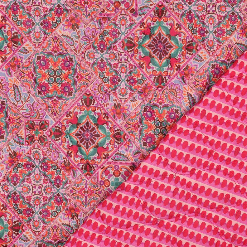 tessuto trapuntato double face losanghe | Poppy Fabrics – rosa fucsia acceso/verde abete,  image number 1