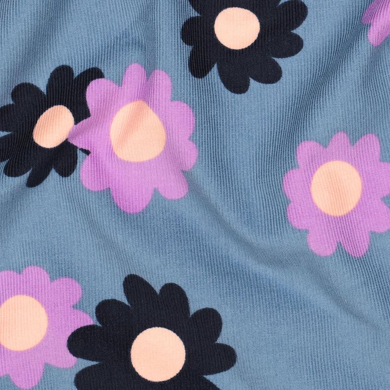 velluto a costine fiori | Poppy Fabrics – colore blu jeans/lavanda,  image number 2