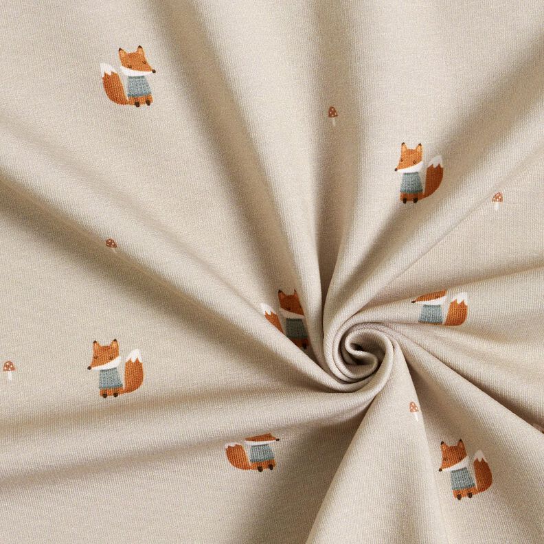GOTS French terry, felpa estiva Volpe con maglione stampa digitale – mandorla, image number 3