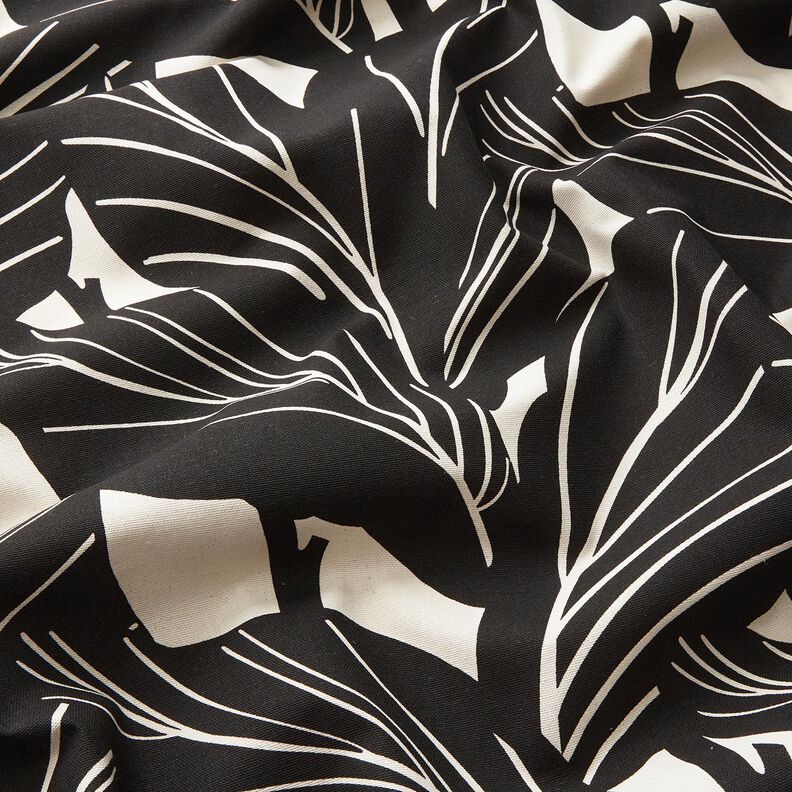 tessuto arredo panama Foglie eleganti – nero/naturale,  image number 2