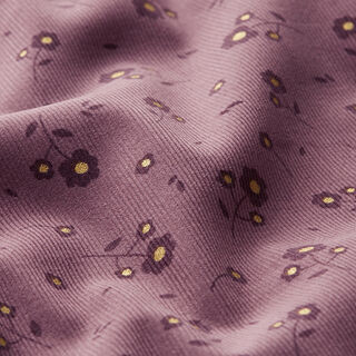 velluto a costine fiorellini glitterati – melanzana, 
