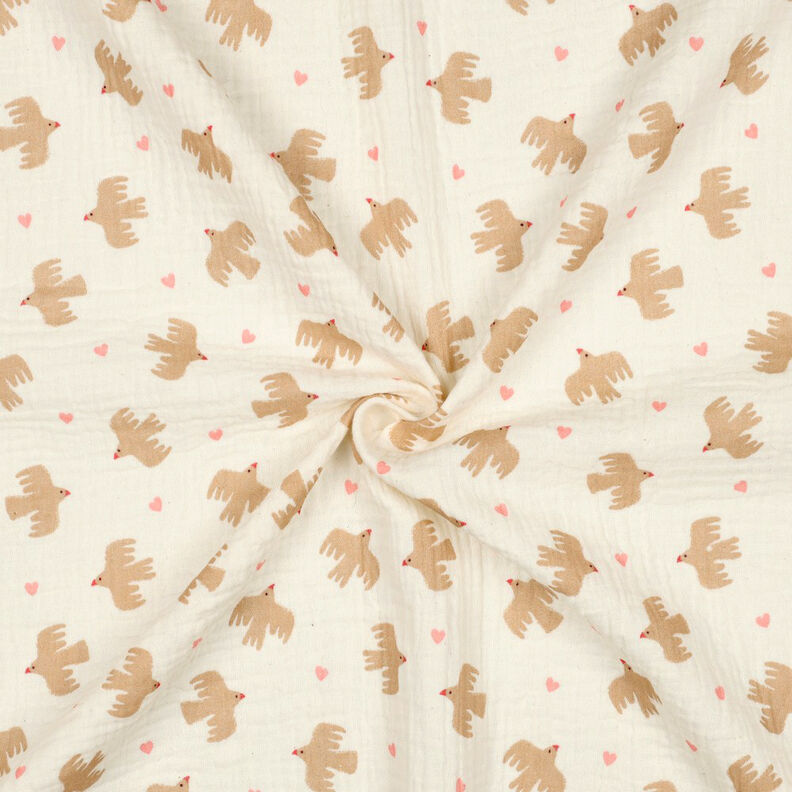 GOTS mussolina / tessuto doppio increspato Uccelli e cuori | Poppy Fabrics – bianco lana, image number 4