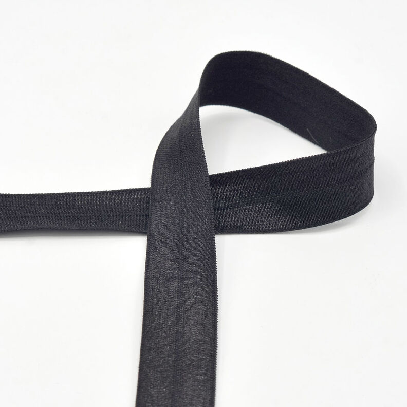 Fettuccia elastica (piega in gomma) lucida [20 mm] – nero,  image number 1