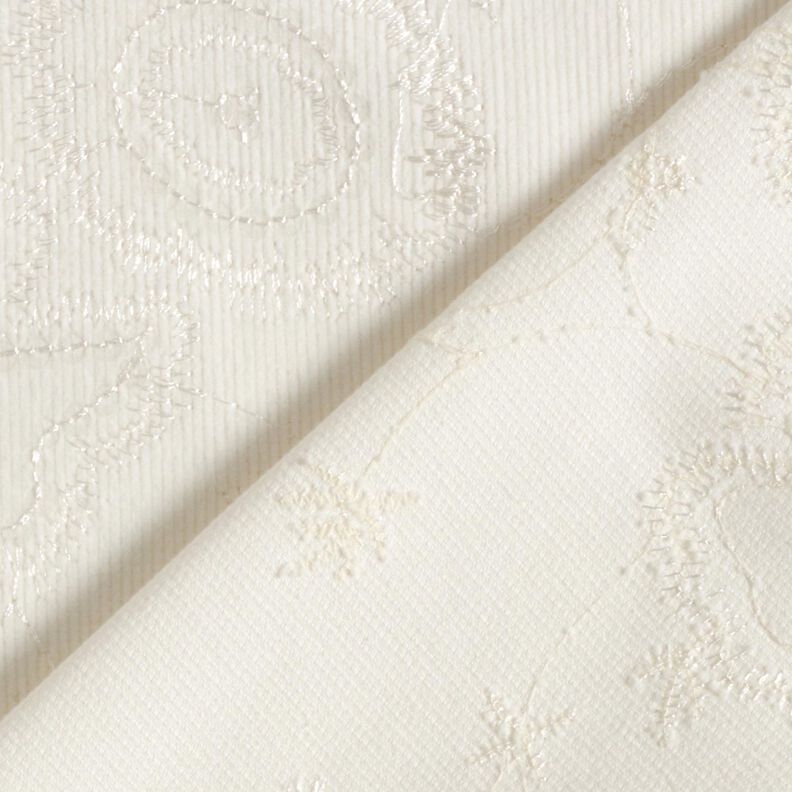 Velluto a costine con fiori ricamati in pailletes – bianco lana,  image number 4