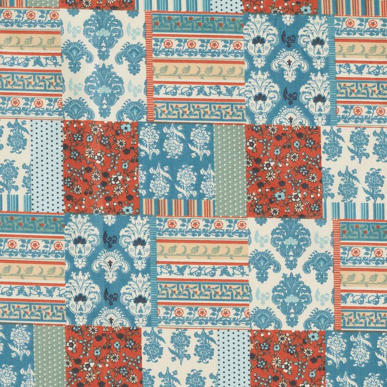 tessuto in cotone cretonne Patchwork floreale – blu, image number 1