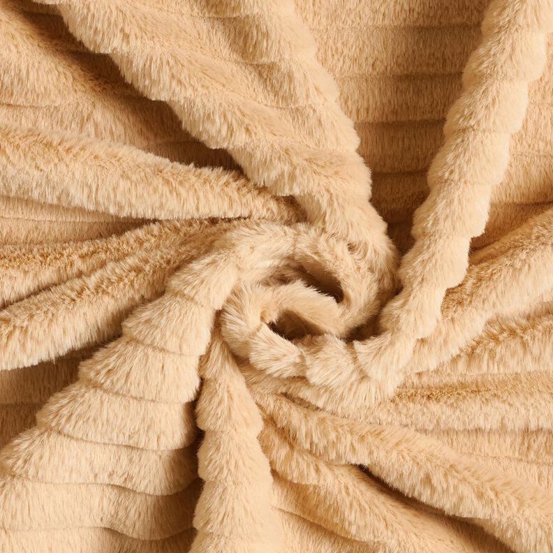 Pelliccia sintetica a righe orizzontali larghe – beige, image number 3