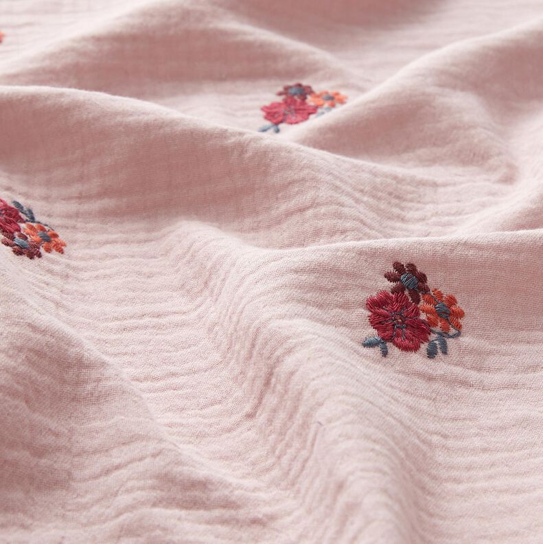 mussolina / tessuto doppio increspato Fiorellini ricamati | Poppy Fabrics – rosa antico chiaro,  image number 2