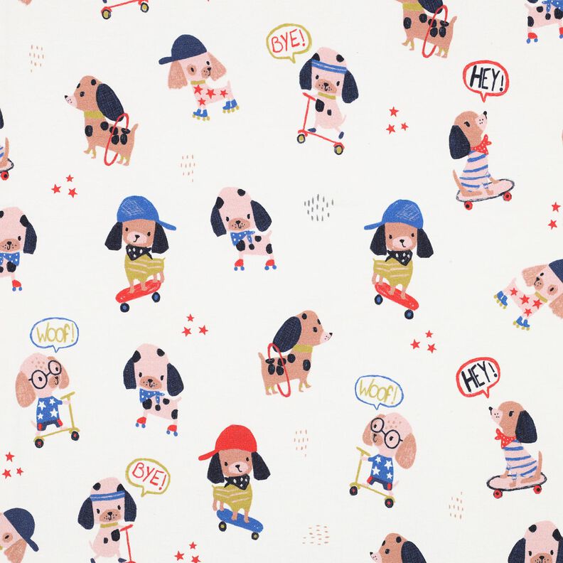 jersey di cotone cane su skateboard stampa digitale | Poppy Fabrics – avorio/oro rosa, image number 1