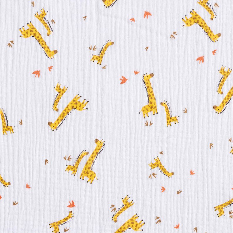 mussolina / tessuto doppio increspato giraffe – bianco/giallo sole,  image number 1
