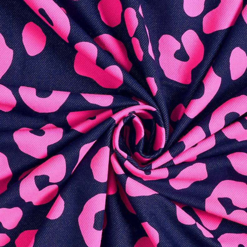 French terry, felpa estiva effetto jeans, stampa leopardata neon – blu notte/fucsia neon, image number 3