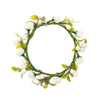 corona decorativa con fiori e bacche [Ø 9 cm/ 14 cm] – bianco/verde, 