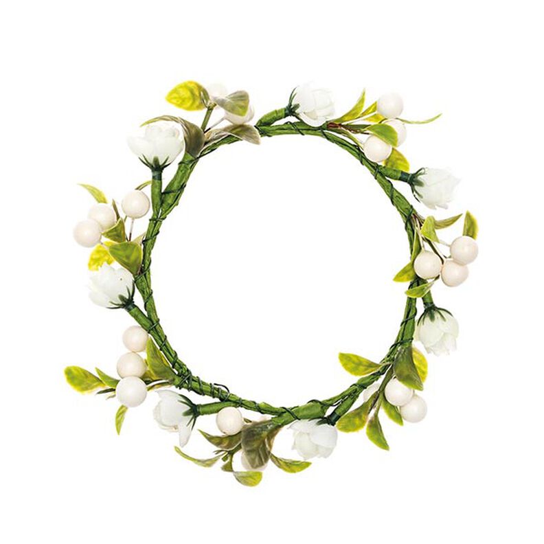 corona decorativa con fiori e bacche [Ø 9 cm/ 14 cm] – bianco/verde,  image number 1