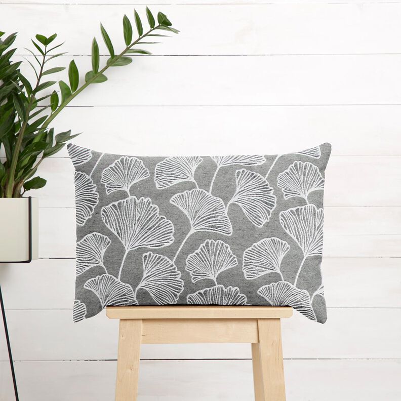 tessuto arredo Jacquard Grande ginkgo – granito/avorio,  image number 7