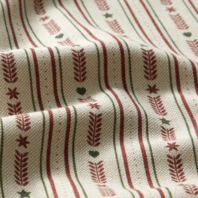 tessuto arredo mezzo panama Righe con stelle – naturale/rosso borgogna, 