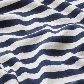 jersey a coste Righe trasversali tinte in filo – bianco lana/blu marino | Resto 100cm, 