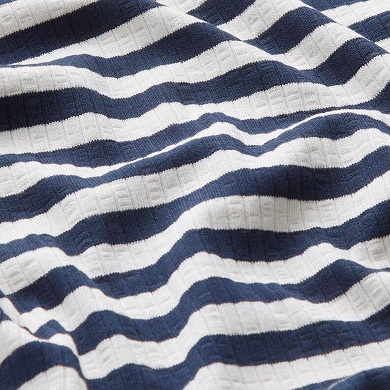 jersey a coste Righe trasversali tinte in filo – bianco lana/blu marino | Resto 100cm,  image number 2