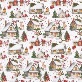 tessuto arredo tessuti canvas Villaggio in inverno – bianco/rosso scuro, 