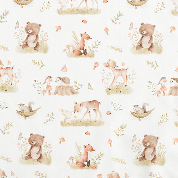 popeline Dolci animali della foresta stampa digitale – bianco lana,  image number 1