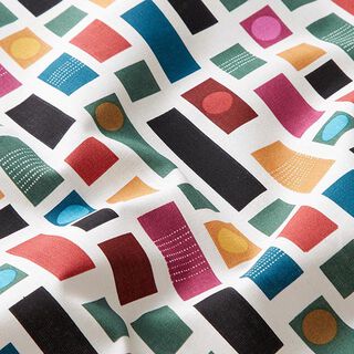 tessuto in cotone cretonne forme colorate – bianco lana/lampone, 