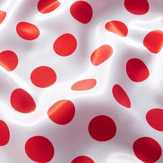 satin di poliestere, grandi pois – bianco/rosso, 
