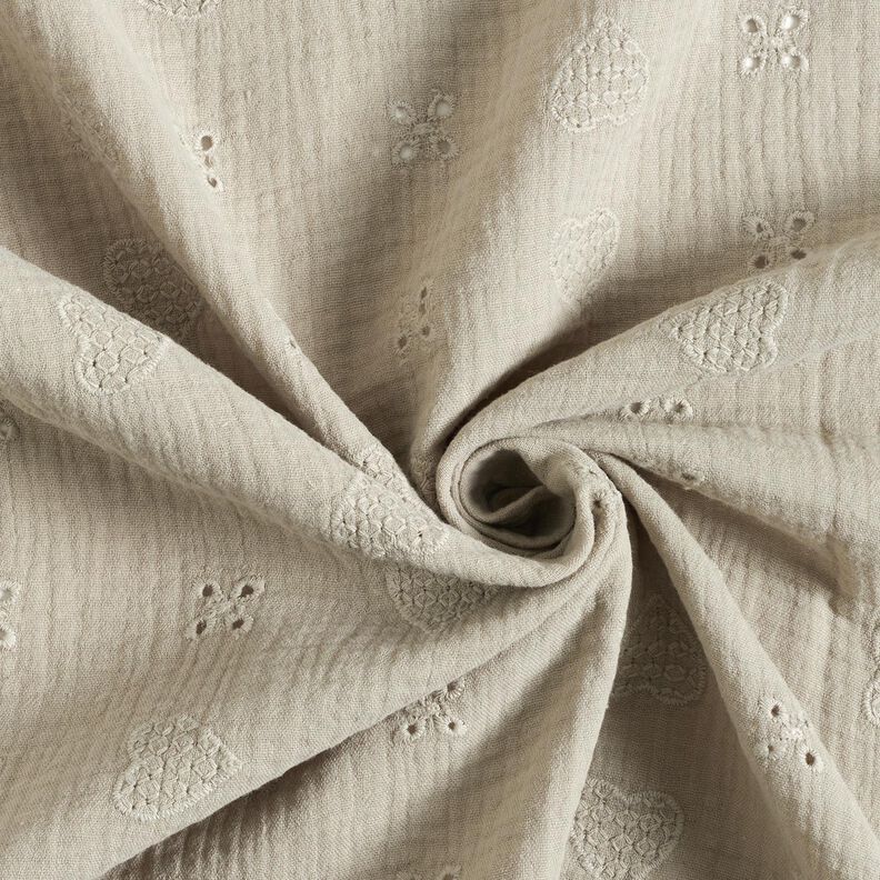 mussolina / tessuto doppio increspato ricami a giorno Cuori – grigio seta,  image number 3