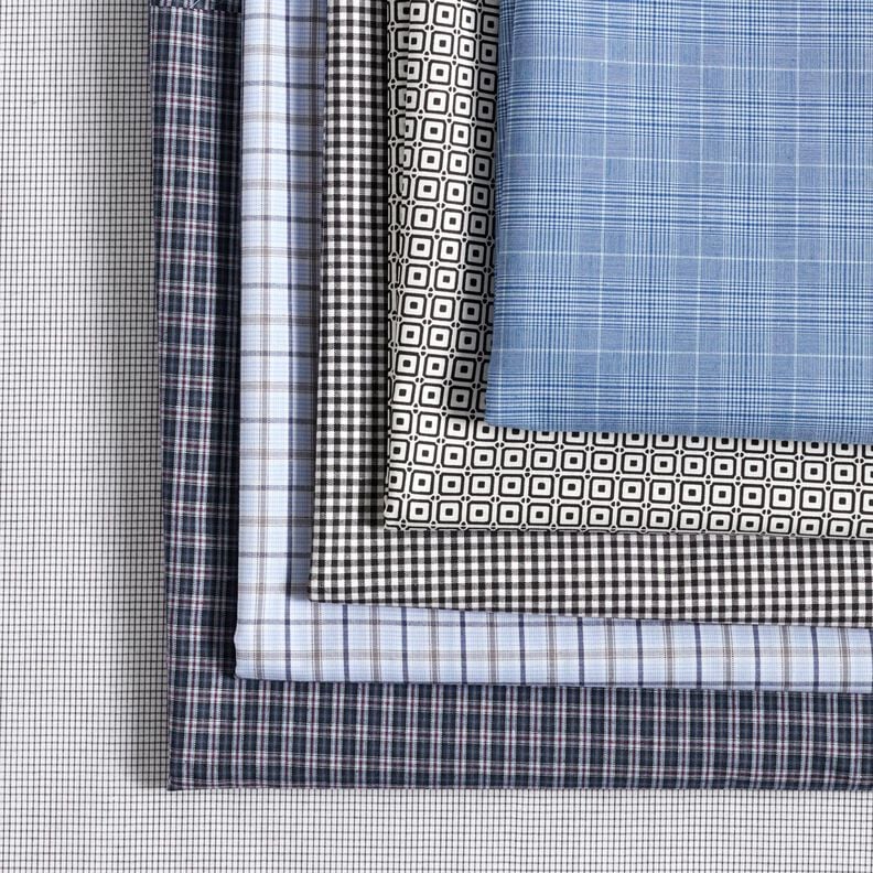 Tessuto per camicie a quadretti fini – bianco/colore blu jeans,  image number 5