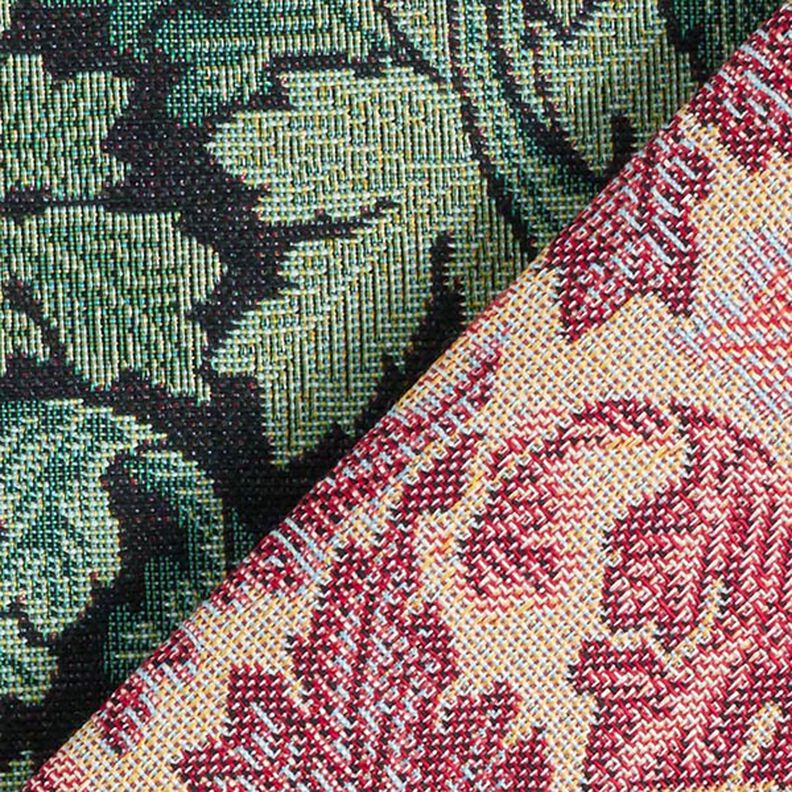 tessuto arredo gobelin motivo di foglie barocco – verde scuro/canna palustre,  image number 4