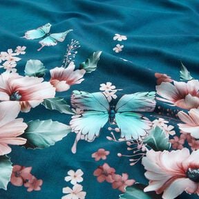 jersey di cotone Prato con farfalle | Glitzerpüppi  – petrolio chiaro/rosé, 