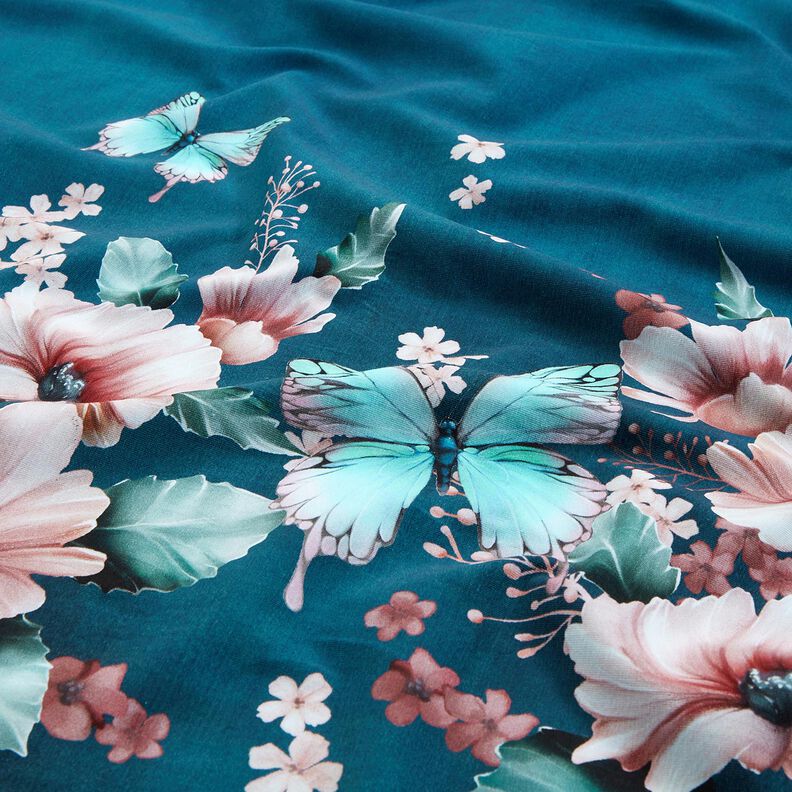 jersey di cotone Prato con farfalle | Glitzerpüppi  – petrolio chiaro/rosé,  image number 2