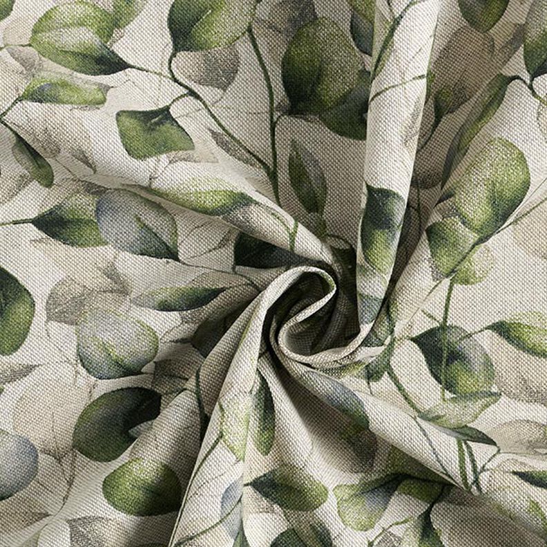 tessuto arredo mezzo panama foglie di pioppo – naturale/verde oliva scuro,  image number 3