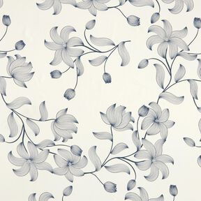Tessuto di viscosa Tulipani – bianco lana/blu notte, 
