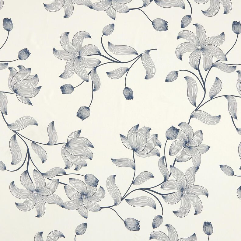 Tessuto di viscosa Tulipani – bianco lana/blu notte, image number 1