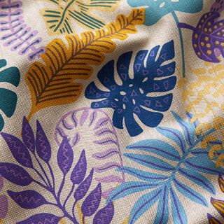 tessuto arredo mezzo panama foglie colorate – naturale/lillà pastello, 