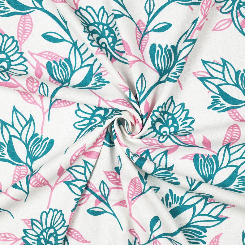 misto lino viscosa Fiori | Poppy Fabrics – avorio/turchese,  image number 3