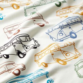 French terry, felpa estiva Autobus colorati – bianco lana, 