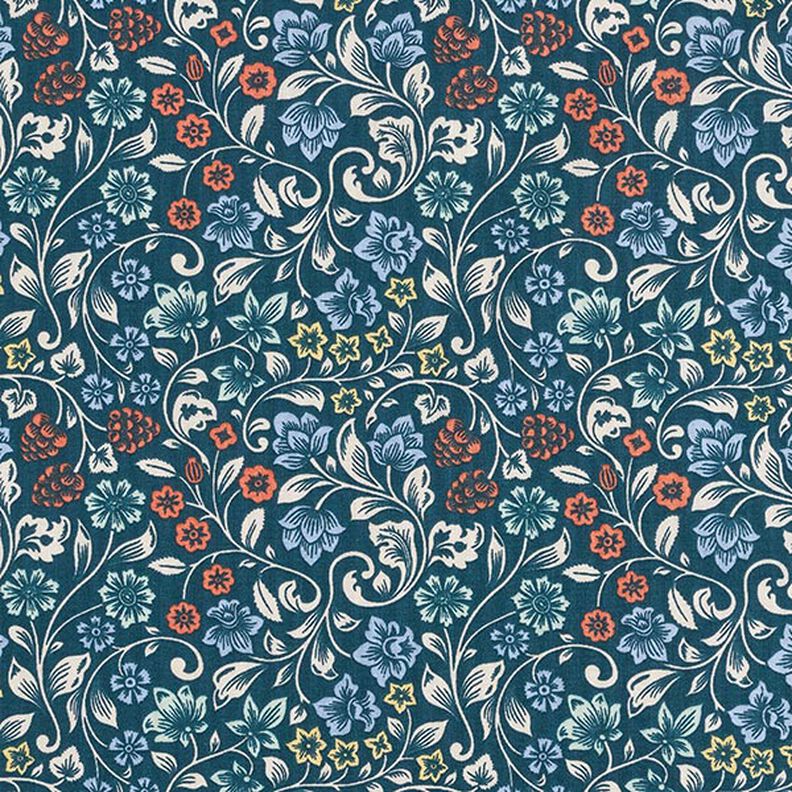 tessuto in cotone cretonne Fiori rampicanti – petrolio/tortora chiaro,  image number 1