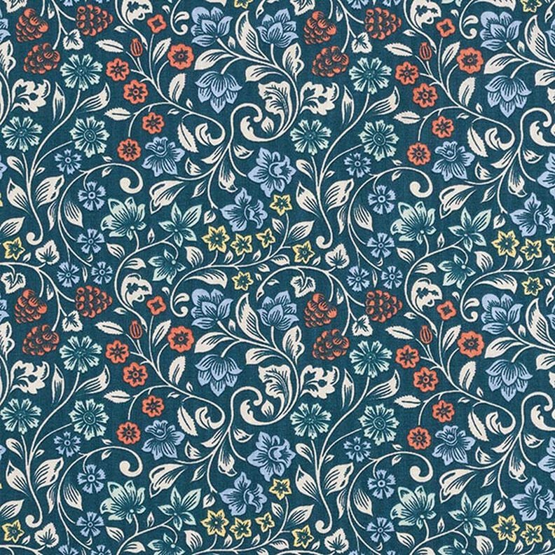 tessuto in cotone cretonne Fiori rampicanti – petrolio/tortora chiaro, image number 1