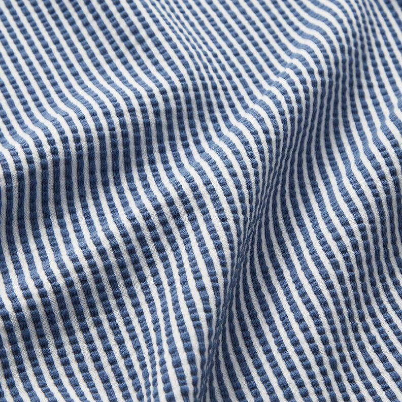 jersey di cotone seersucker Righe sottili – colore blu jeans/bianco,  image number 2