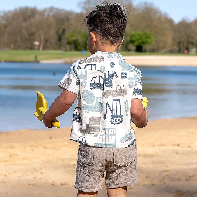 French terry, felpa estiva Veicoli scarabocchiati &ndash; bianco/blu,  image number 6