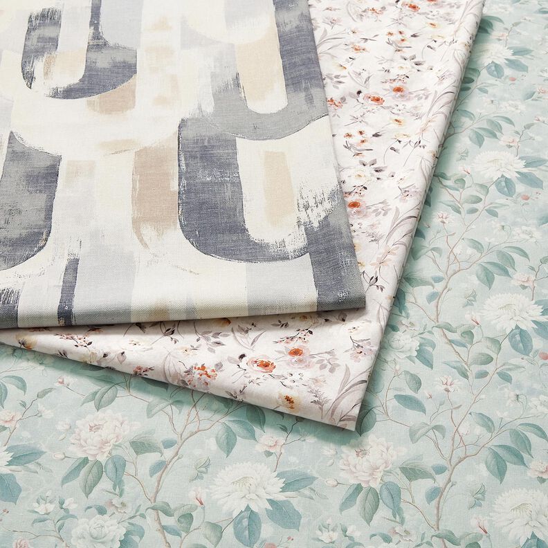 tessuto in cotone popeline Sottili rami di fiori – grigio argento/beige chiaro, image number 5