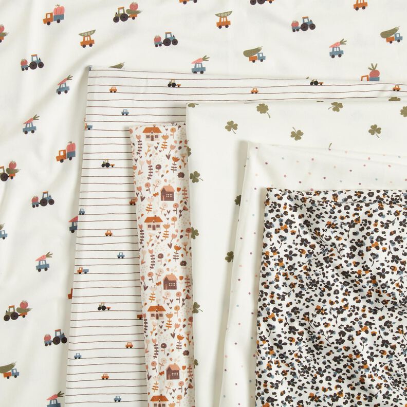 jersey di cotone Piccoli fiorellini – bianco lana/colore blu jeans, image number 5