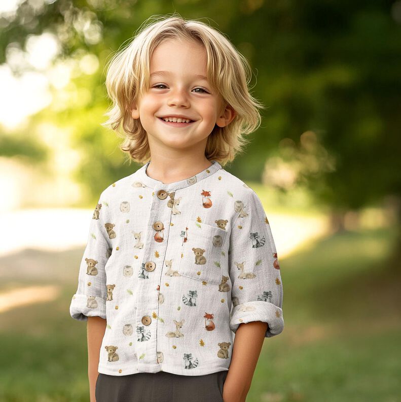 mussolina / tessuto doppio increspato animali del bosco stampa digitale | Poppy Fabrics –,  image number 5