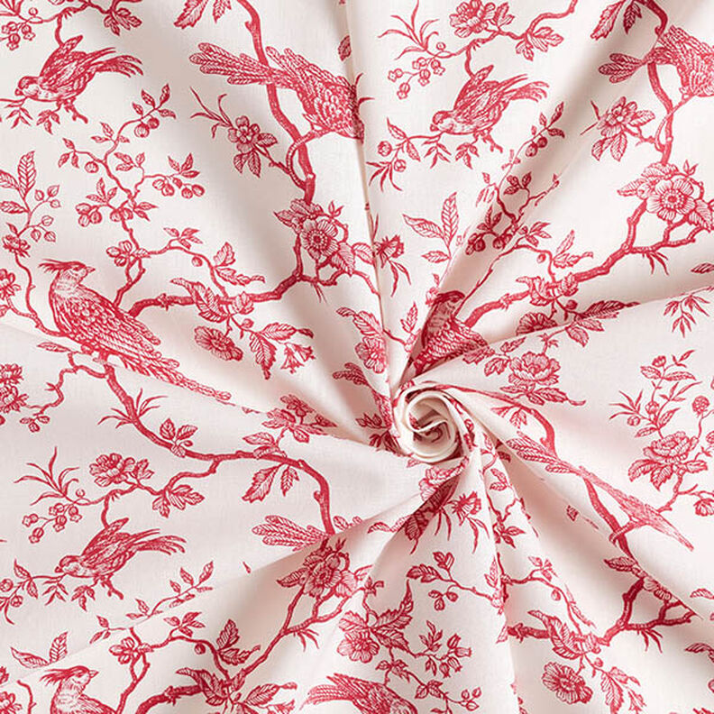 tessuto in cotone cretonne Uccelli – rosso/bianco lana,  image number 3