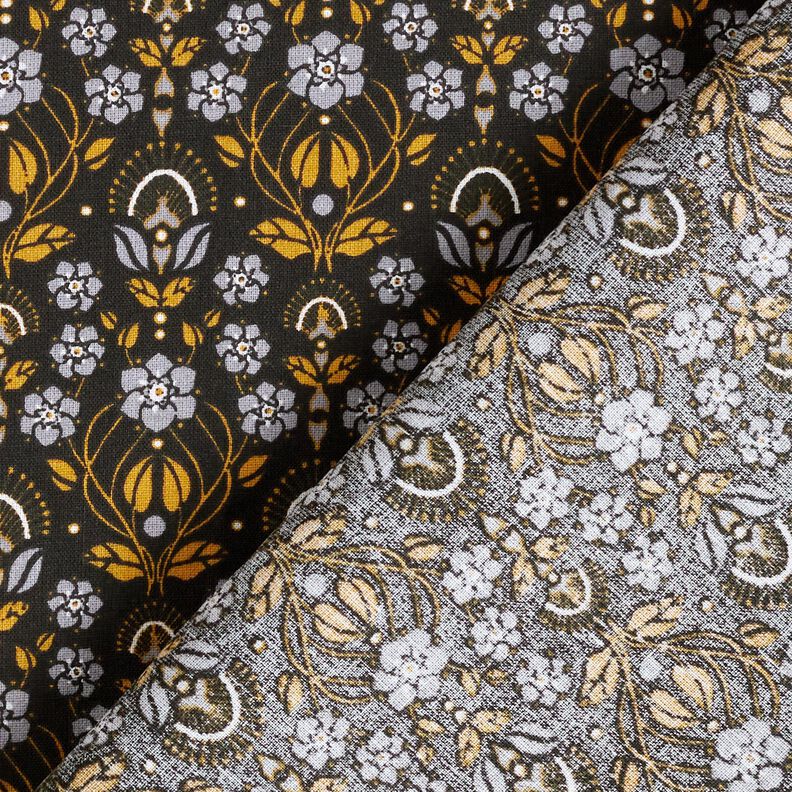 tessuto in cotone cretonne Fiori rampicanti – nero/giallo curry, image number 4