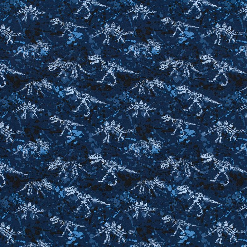 French terry, felpa estiva Scheletro di dinosauro – blu marino,  image number 1