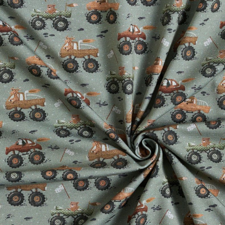 jersey di cotone Animali nei monster truck stampa digitale &ndash; grigio elefante,  image number 3